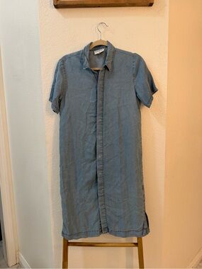 Ganni Light Blue Short-Sleeve Denim Shirt Dress Soft Chambray Fabric Sz XS